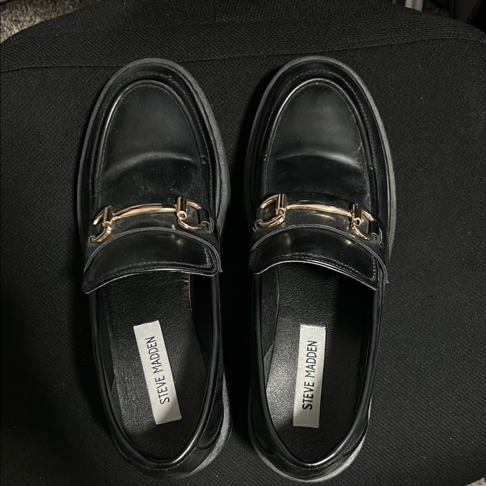 Steve Madden Black Loafers with Gold Accents